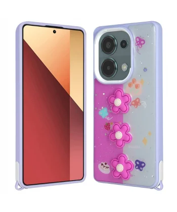 Xiaomi Redmi Note 13 Pro 4G Kılıf Parlayan Simli Kabartma Figürlü Cevze Kapak