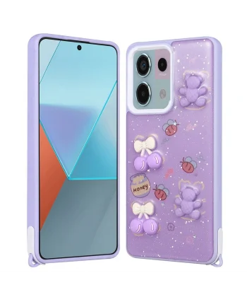 Xiaomi Redmi Note 13 Pro 5G Kılıf Parlayan Simli Kabartma Figürlü Cevze Kapak