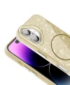 iPhone 16 Plus Kılıf M-safe Şarj Özellikli Parlayan Simli Okso Kapak