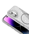 iPhone 16 Plus Kılıf M-safe Şarj Özellikli Parlayan Simli Okso Kapak