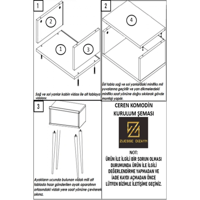 Ceren Komodin Çekmecesiz Ahşap Ayaklı Yatak Odası Başucu Komodin – Ceviz