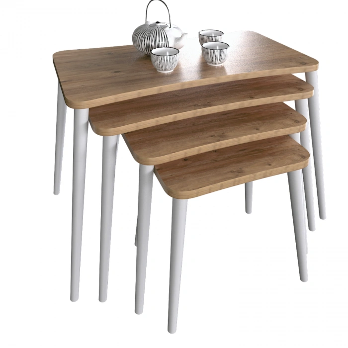 Alanur 5li Orta Sehpa ve Zigon Sehpa Ahşap Ayaklı Çay Kahve Sehpası XL Salon Seti – Çam