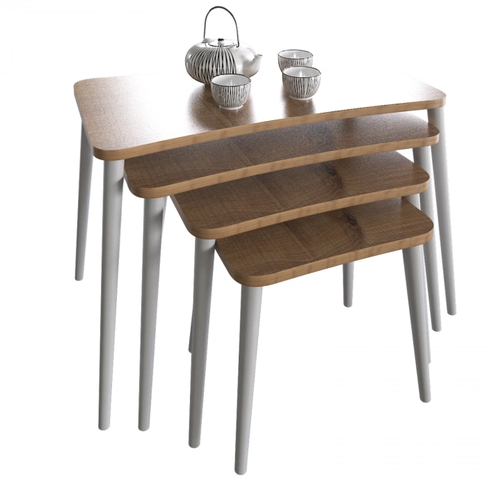 Alanur 5li Orta Sehpa Ve Zigon Sehpa Ahşap Ayaklı Çay Kahve Sehpası Xl Salon Seti – Ceviz