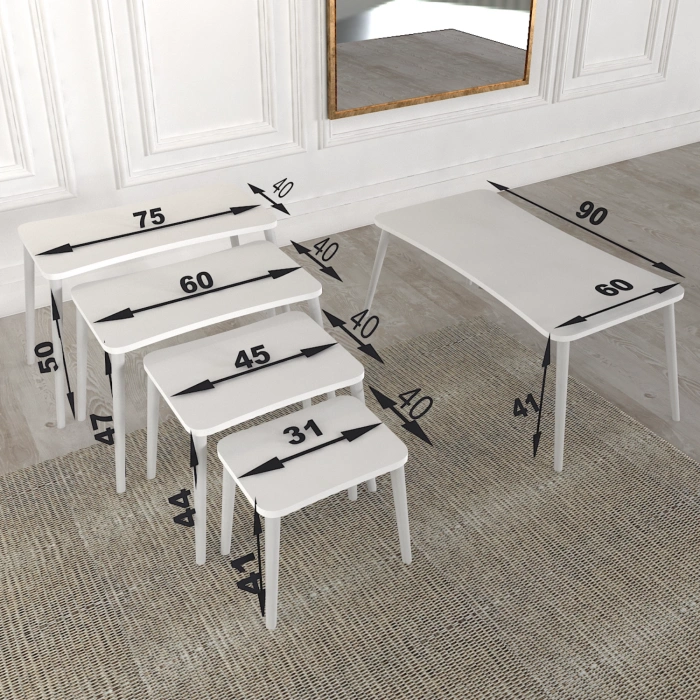 Alanur 5li Orta Sehpa Ve Zigon Sehpa Ahşap Ayaklı Çay Kahve Sehpası Xl Salon Seti – Kristal