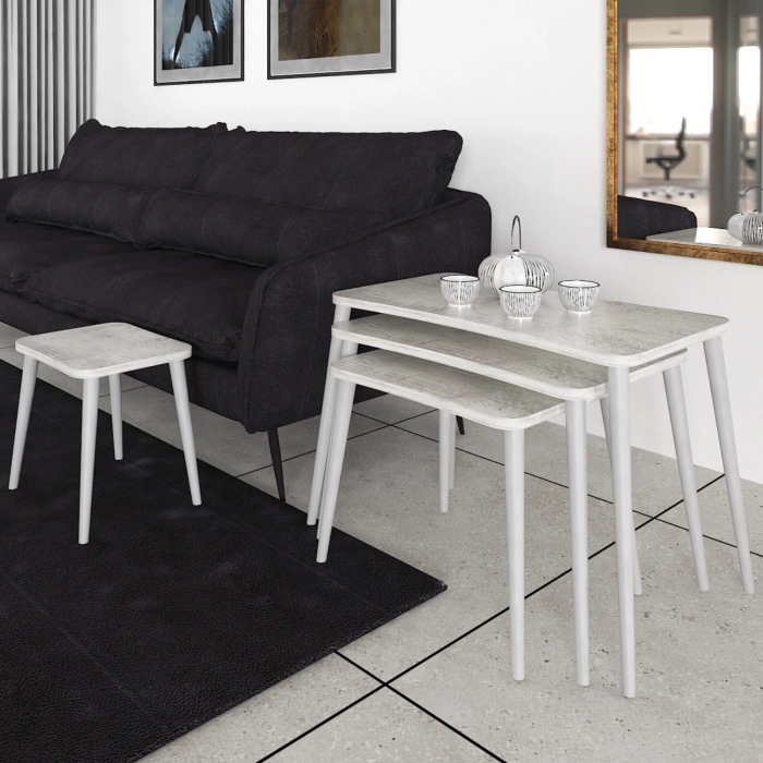 Alanur 5li Orta Sehpa Ve Zigon Sehpa Ahşap Ayaklı Çay Kahve Sehpası Xl Salon Seti – Kristal