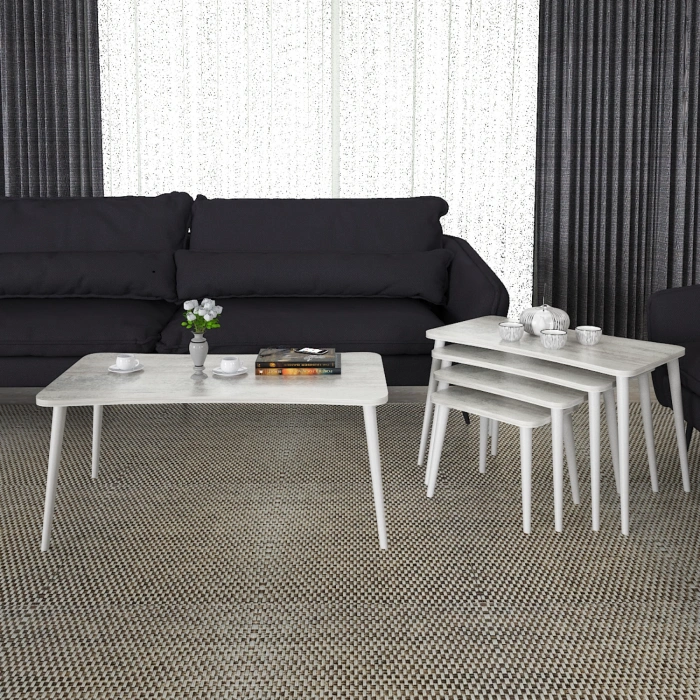 Alanur 5li Orta Sehpa Ve Zigon Sehpa Ahşap Ayaklı Çay Kahve Sehpası Xl Salon Seti – Kristal