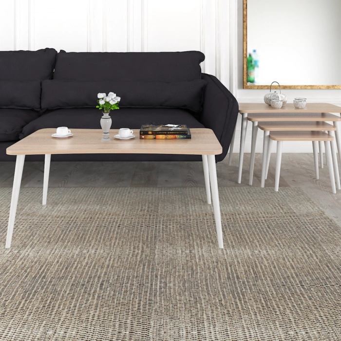 Alanur 5li Orta Sehpa ve Zigon Sehpa Ahşap Ayaklı Çay Kahve Sehpası XL Salon Seti Sonomo