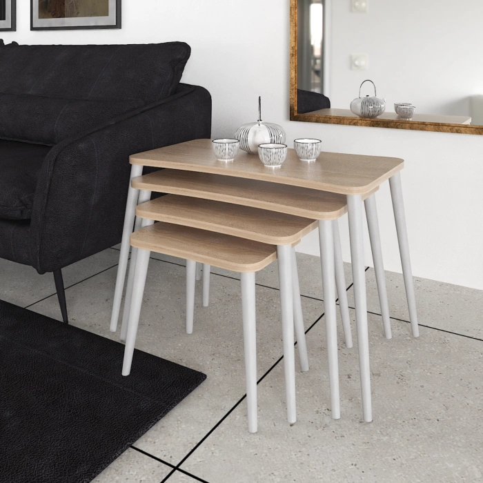 Alanur 5li Orta Sehpa ve Zigon Sehpa Ahşap Ayaklı Çay Kahve Sehpası XL Salon Seti Sonomo