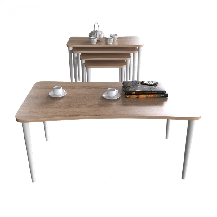 Alanur 5li Orta Sehpa ve Zigon Sehpa Ahşap Ayaklı Çay Kahve Sehpası XL Salon Seti Sonomo