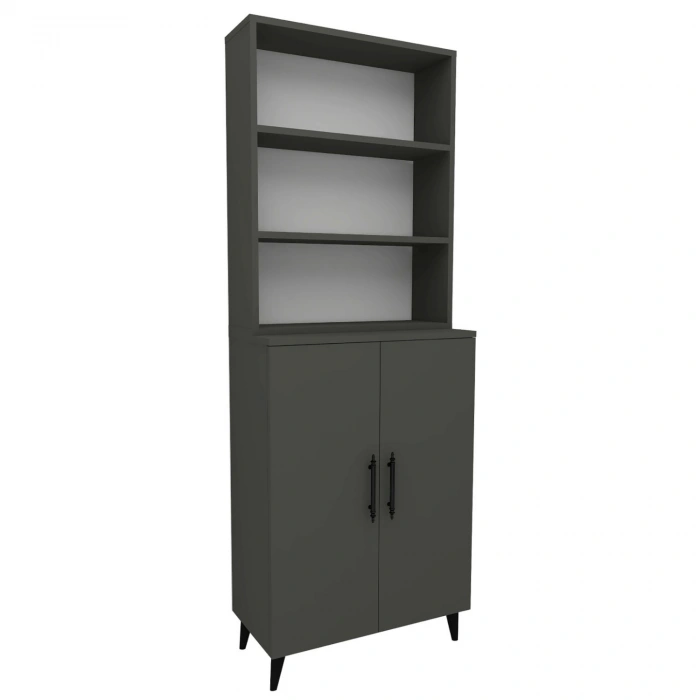 Alara 2 Kapaklı 6 Raflı Kitaplık Salon Ofis Ders Çalışma Çocuk Odası Çok Amaçlı Dolap Antrasit