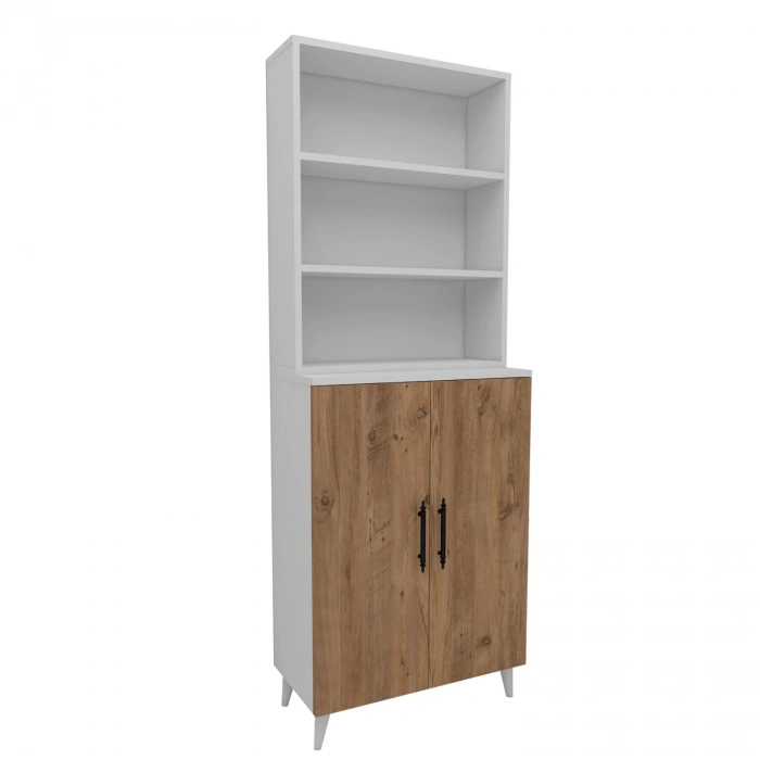 Alara 2 Kapaklı 6 Raflı Kitaplık Salon Ofis Ders Çalışma Çocuk Odası Çok Amaçlı Dolap Beyaz-Çam