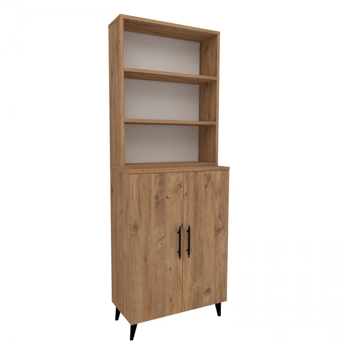 Alara 2 Kapaklı 6 Raflı Kitaplık Salon Ofis Ders Çalışma Çocuk Odası Çok Amaçlı Dolap - Çam