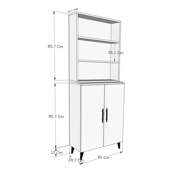 Alara 2 Kapaklı 6 Raflı Kitaplık Salon Ofis Ders Çalışma Çocuk Odası Çok Amaçlı Dolap - Çam