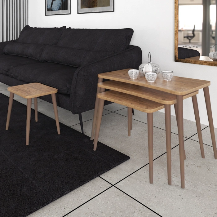 Aleyna 5li Orta Sehpa Ve Zigon Sehpa Ahşap Ayaklı Çay Kahve Sehpası Xl Salon Seti – Çam