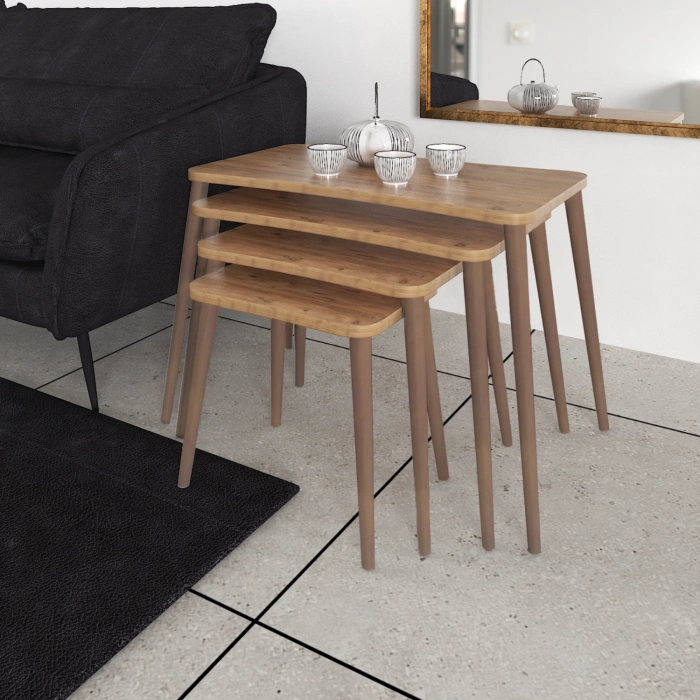 Aleyna 5li Orta Sehpa Ve Zigon Sehpa Ahşap Ayaklı Çay Kahve Sehpası Xl Salon Seti – Çam