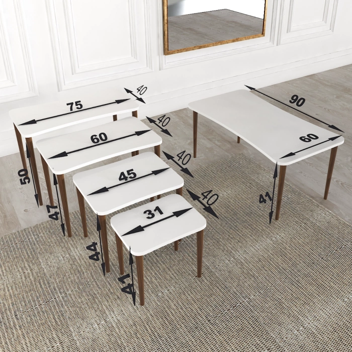 Aleyna 5li Orta Sehpa Ve Zigon Sehpa Ahşap Ayaklı Çay Kahve Sehpası Xl Salon Seti – Çam