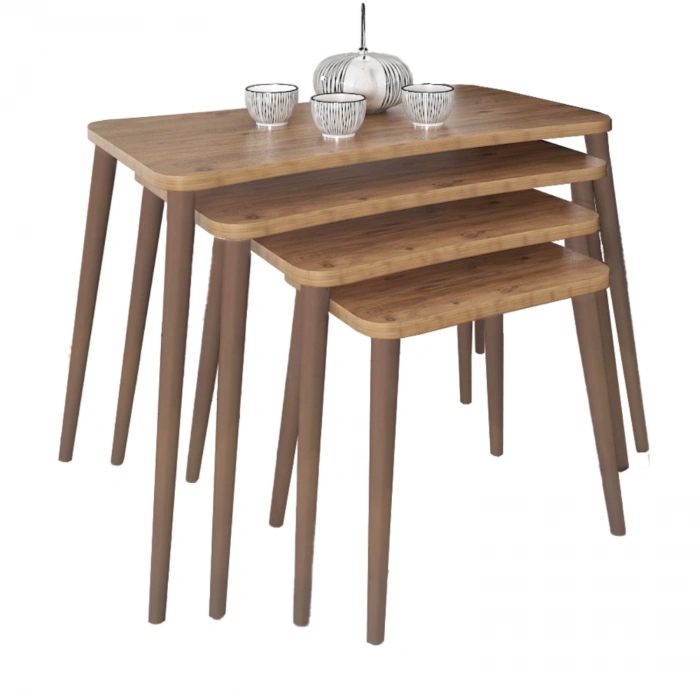 Aleyna 5li Orta Sehpa Ve Zigon Sehpa Ahşap Ayaklı Çay Kahve Sehpası Xl Salon Seti – Çam