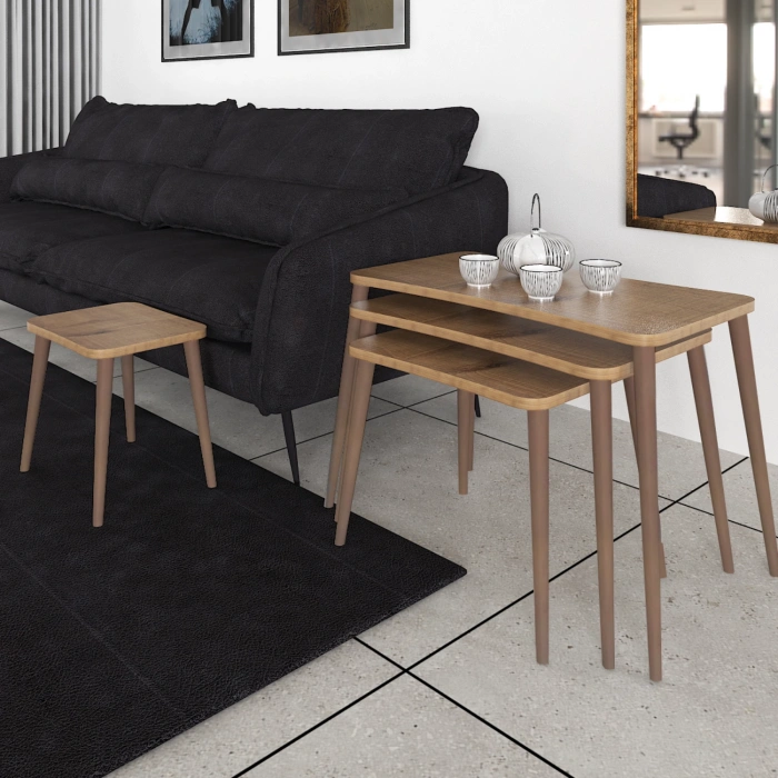 Aleyna 5li Orta Sehpa Ve Zigon Sehpa Ahşap Ayaklı Çay Kahve Sehpası Xl Salon Seti – Ceviz