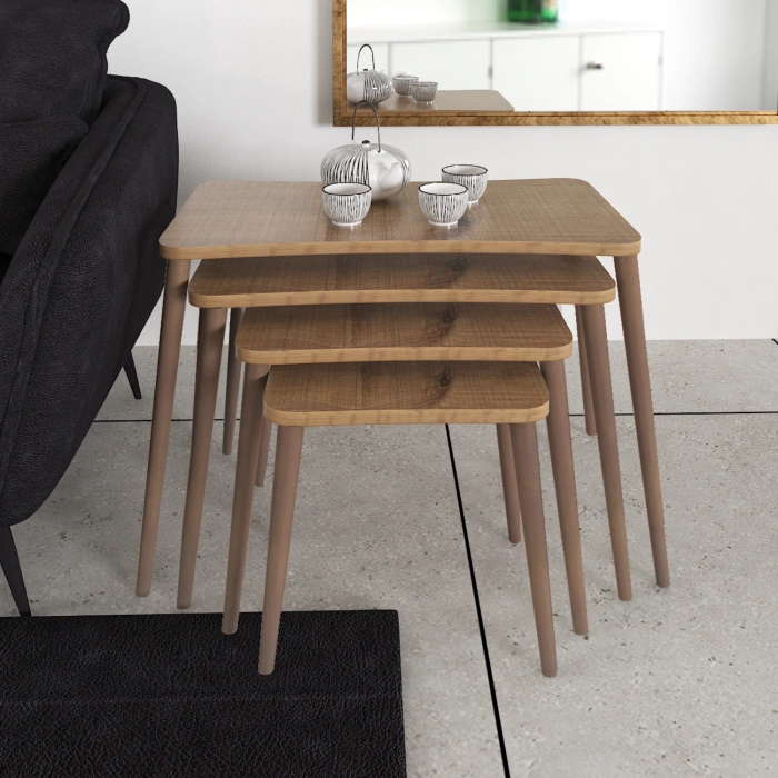 Aleyna 5li Orta Sehpa Ve Zigon Sehpa Ahşap Ayaklı Çay Kahve Sehpası Xl Salon Seti – Ceviz