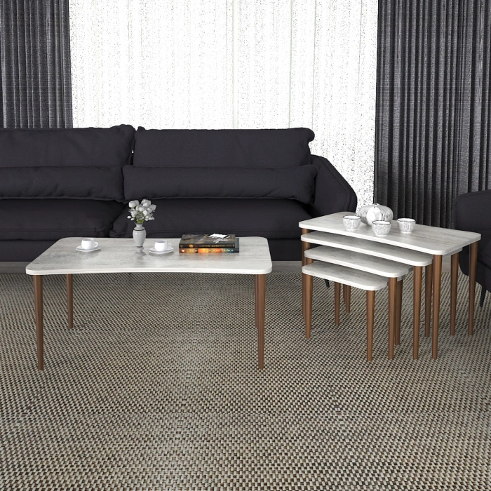 Aleyna 5li Orta Sehpa Ve Zigon Sehpa Ahşap Ayaklı Çay Kahve Sehpası Xl Salon Seti – Kristal