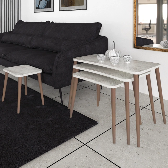 Aleyna 5li Orta Sehpa Ve Zigon Sehpa Ahşap Ayaklı Çay Kahve Sehpası Xl Salon Seti – Kristal