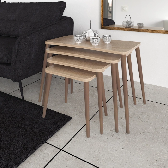 Aleyna 5li Orta Sehpa Ve Zigon Sehpa Ahşap Ayaklı Çay Kahve Sehpası Xl Salon Seti Sonomo