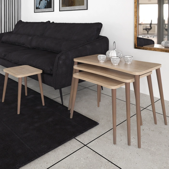 Aleyna 5li Orta Sehpa Ve Zigon Sehpa Ahşap Ayaklı Çay Kahve Sehpası Xl Salon Seti Sonomo