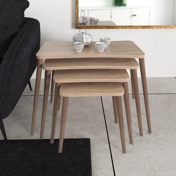 Aleyna 5li Orta Sehpa Ve Zigon Sehpa Ahşap Ayaklı Çay Kahve Sehpası Xl Salon Seti Sonomo