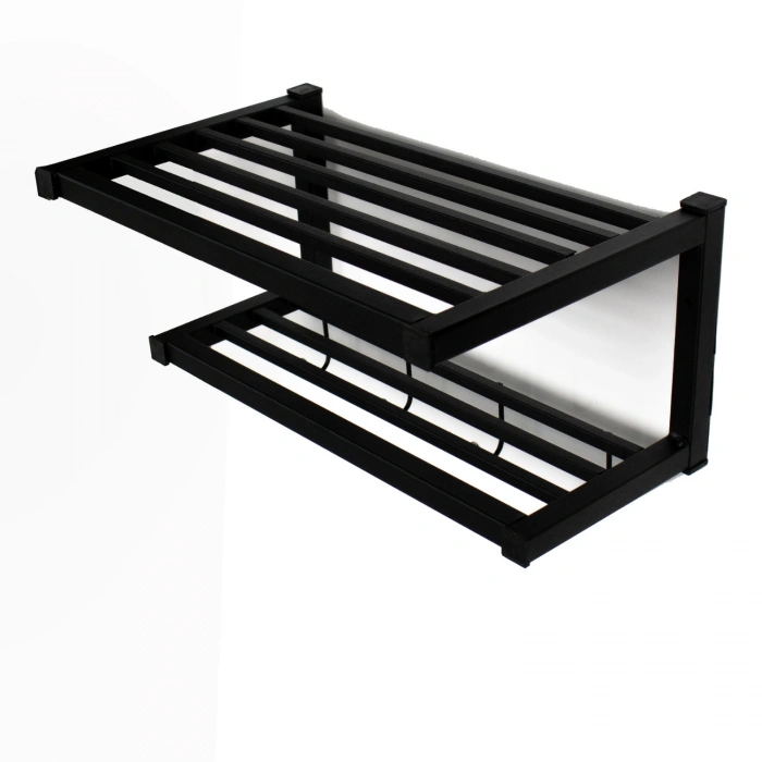 Berrak Paslanmaz Çelik Banyo Havlu Askısı Rafı Lavabo 2 Katlı Kancalı Çok Amaçlı Raf - Mat Siyah