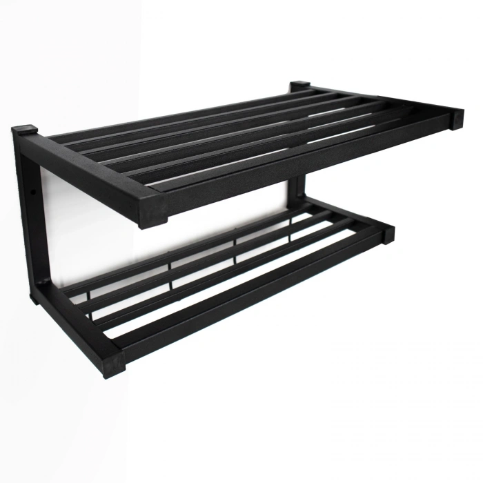 Berrak Paslanmaz Çelik Banyo Havlu Askısı Rafı Lavabo 2 Katlı Kancalı Çok Amaçlı Raf - Mat Siyah