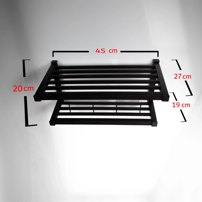 Berrak Paslanmaz Çelik Banyo Havlu Askısı Rafı Lavabo 2 Katlı Kancalı Çok Amaçlı Raf - Mat Siyah