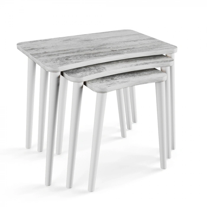 Beyza 3lü Zigon Sehpa & Yan Sehpa Beyaz Ahşap Ayaklı Salon Seti Çay Sehpası - Kristal