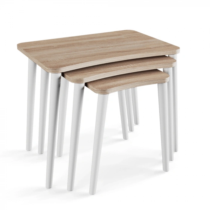 Beyza 3lü Zigon Sehpa & Yan Sehpa Beyaz Ahşap Ayaklı Salon Seti Çay Sehpası Sonomo