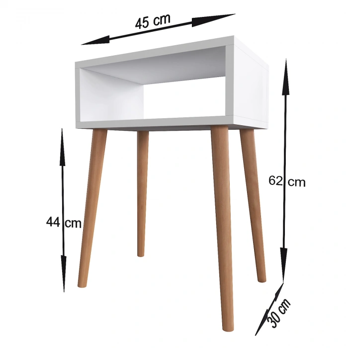 Ceren Komodin Çekmecesiz Ahşap Ayaklı Yatak Odası Başucu Komodin – Beyaz