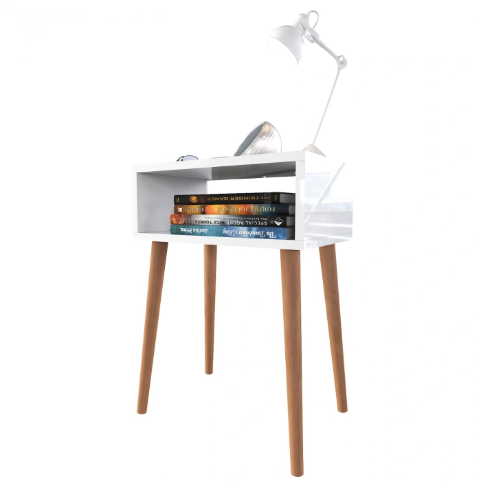 Ceren Komodin Çekmecesiz Ahşap Ayaklı Yatak Odası Başucu Komodin – Beyaz