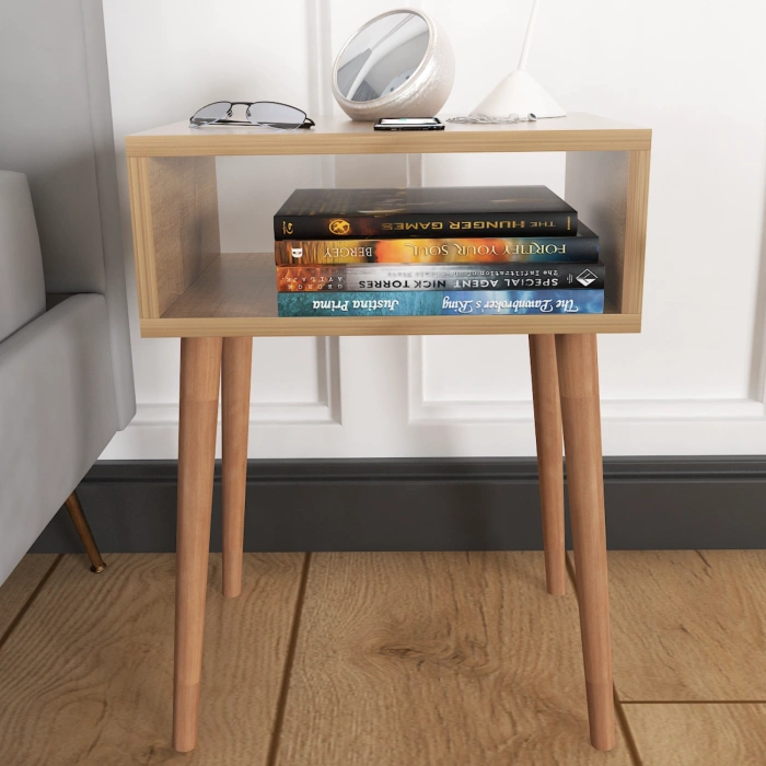 Ceren Komodin Çekmecesiz Ahşap Ayaklı Yatak Odası Başucu Komodin – Ceviz