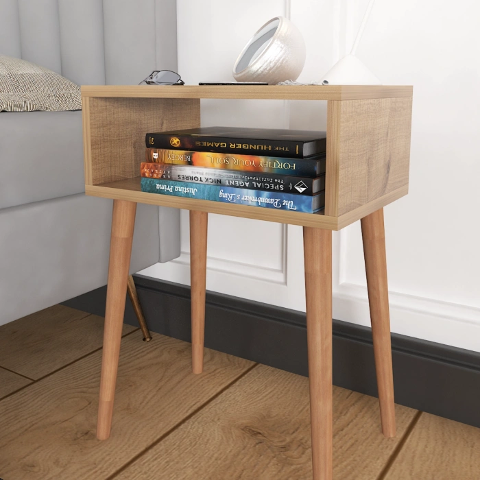 Ceren Komodin Çekmecesiz Ahşap Ayaklı Yatak Odası Başucu Komodin – Ceviz