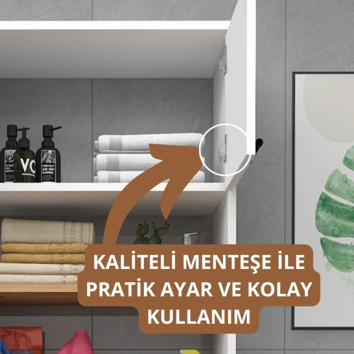 Dragon Çamaşır Makinesi Dolabı Kurutma Makinesi 3 Raflı 2 Kapaklı Banyo Dolabı Beyaz-Çam