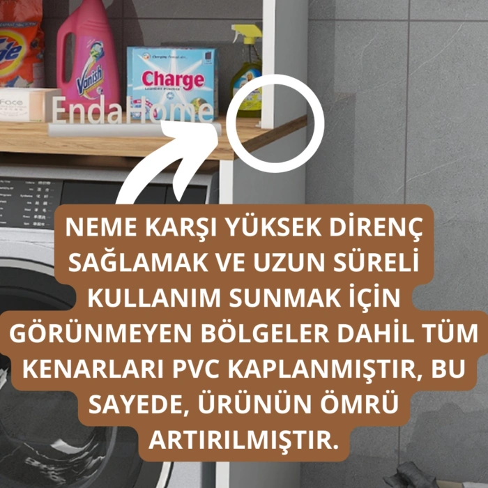Dragon Çamaşır Makinesi Dolabı Kurutma Makinesi 3 Raflı 2 Kapaklı Banyo Dolabı Beyaz-Çam
