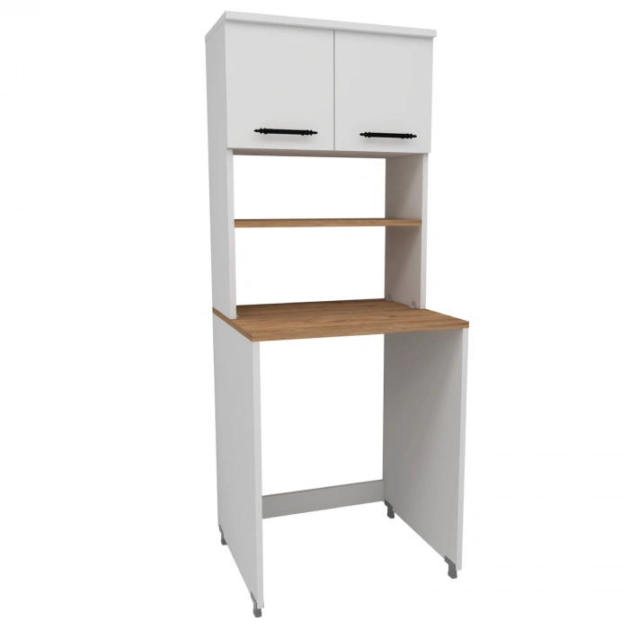 Dragon Çamaşır Makinesi Dolabı Kurutma Makinesi 3 Raflı 2 Kapaklı Banyo Dolabı Beyaz-Çam