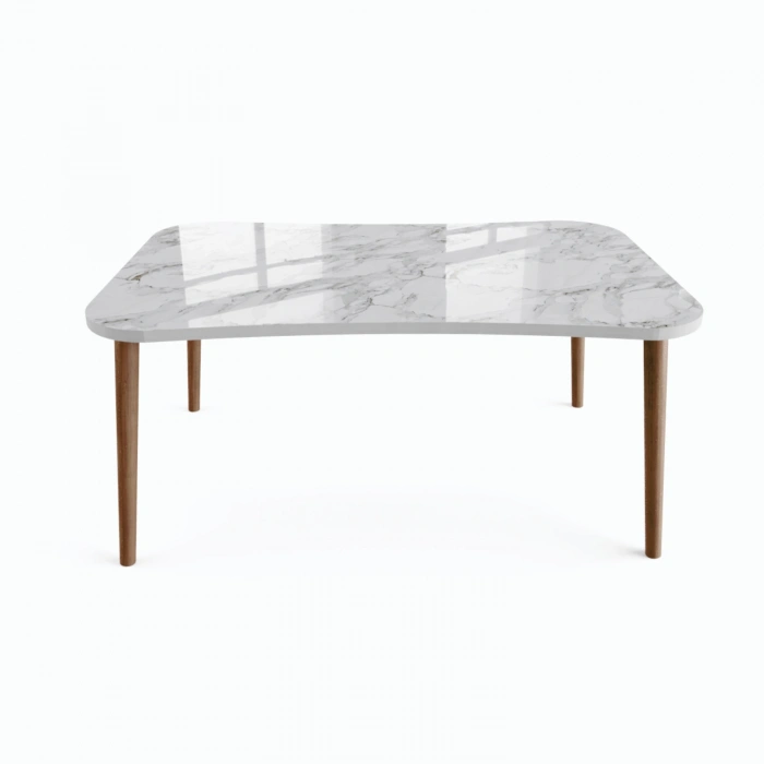 Esma Orta Sehpa Ahşap Ayaklı Sehpa - Beyaz Mermer Desenli