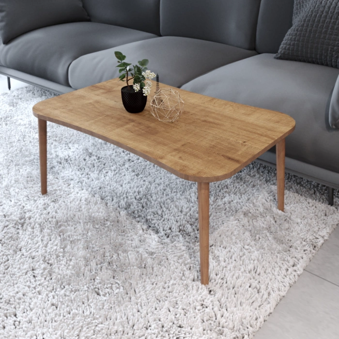 Esma Orta Sehpa Ve Zigon Sehpa 4lü Ahşap Ayaklı Salon Seti Sehpa - Çam