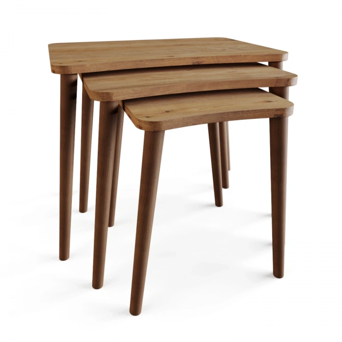 Esma Orta Sehpa Ve Zigon Sehpa 4lü Ahşap Ayaklı Salon Seti Sehpa - Çam