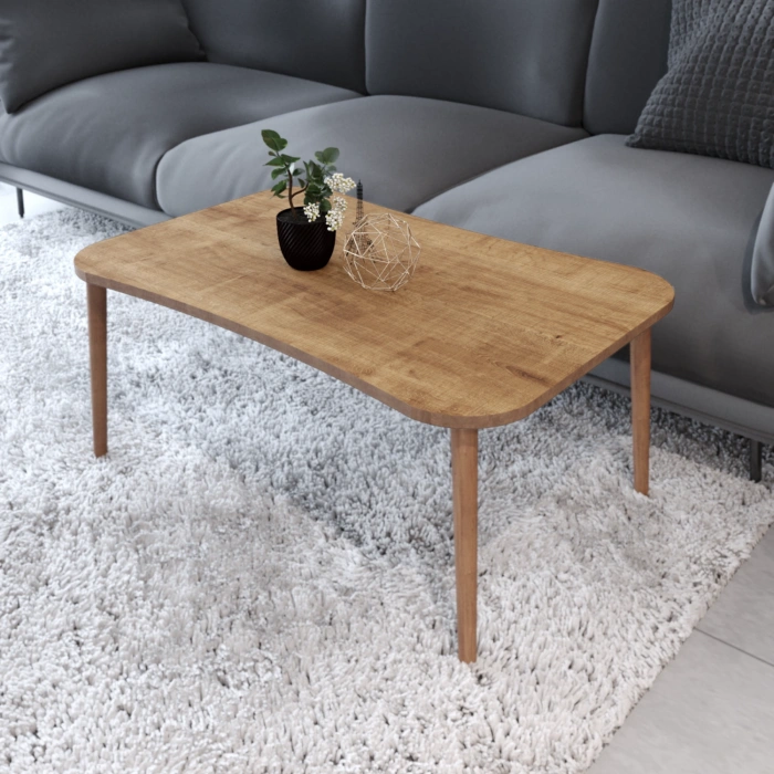 Esma Orta Sehpa Ve Zigon Sehpa 4lü Ahşap Ayaklı Salon Seti Sehpa - Ceviz