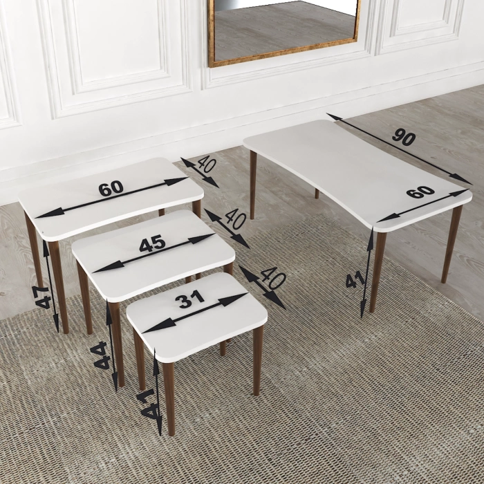 Esma Orta Sehpa Ve Zigon Sehpa 4lü Ahşap Ayaklı Salon Seti Sehpa - Siyah Mermer Desenli