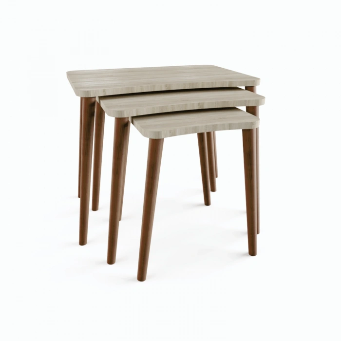 Esma Orta Sehpa Ve Zigon Sehpa 4lü Ahşap Ayaklı Salon Seti Sehpa - Sonomo