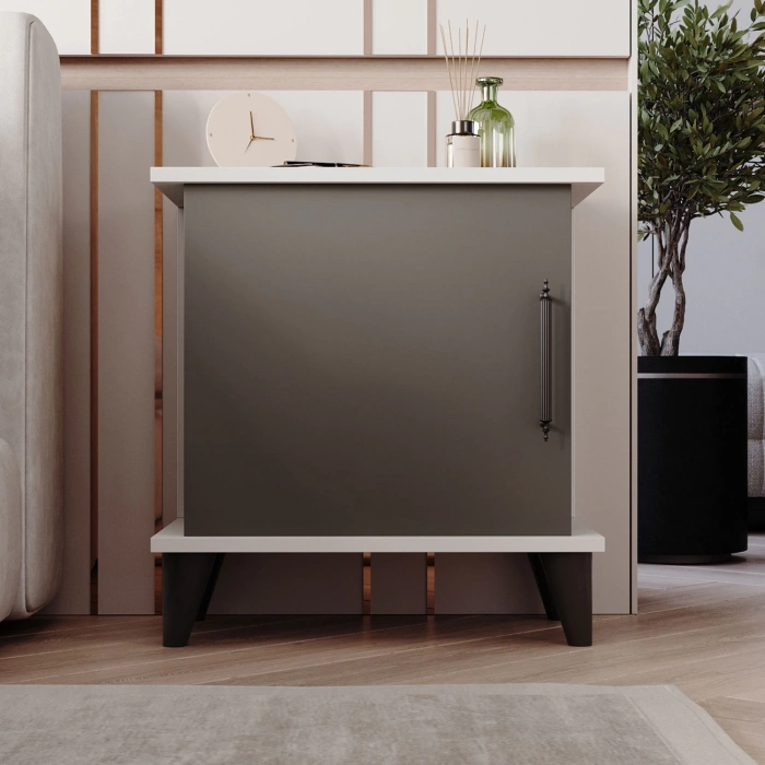 Ferah Komodin & Şifonyer Tek Kapaklı 2 Raflı Yatak Odası Başucu Düzenleyici Komidin Antrasit