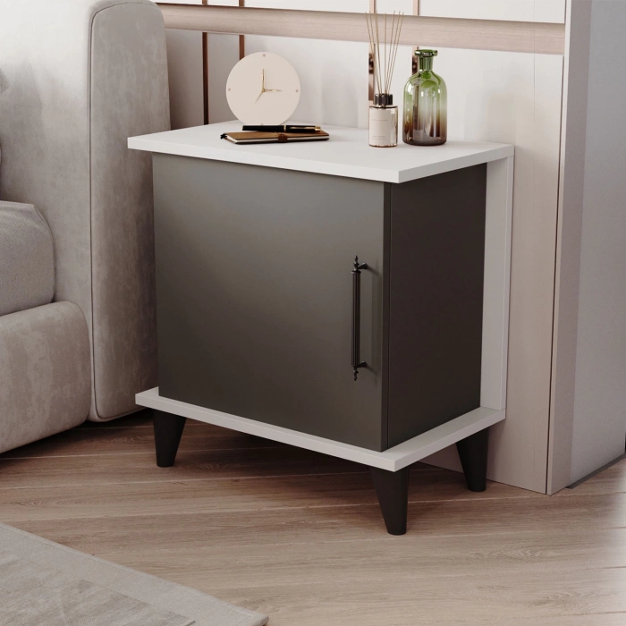 Ferah Komodin & Şifonyer Tek Kapaklı 2 Raflı Yatak Odası Başucu Düzenleyici Komidin Antrasit