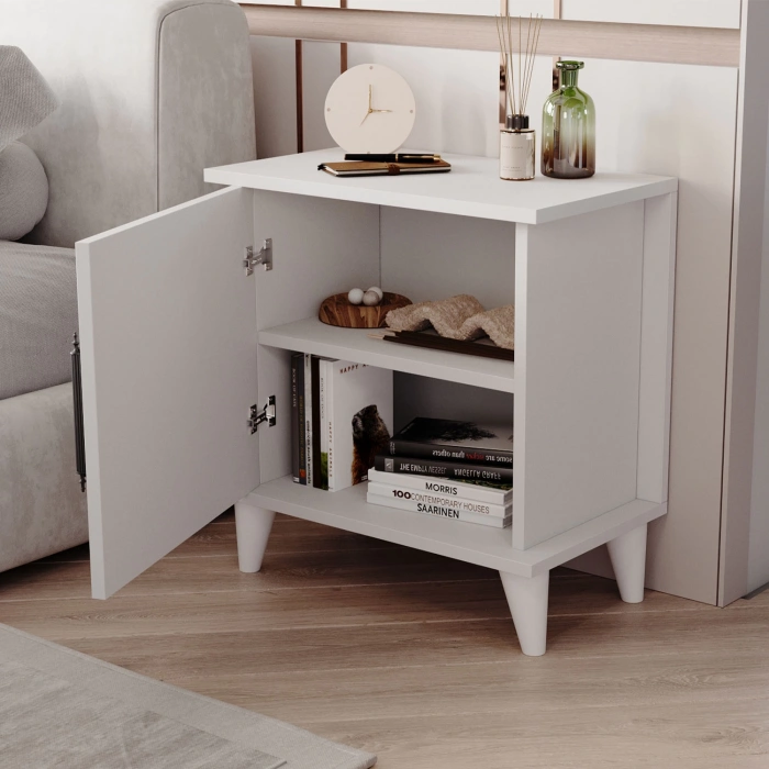 Ferah Komodin & Şifonyer Tek Kapaklı 2 Raflı Yatak Odası Başucu Düzenleyici Komidin Beyaz