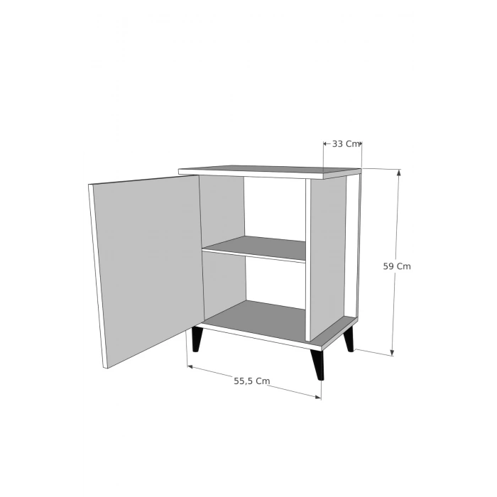 Ferah Komodin & Şifonyer Tek Kapaklı 2 Raflı Yatak Odası Başucu Düzenleyici Komidin Beyaz